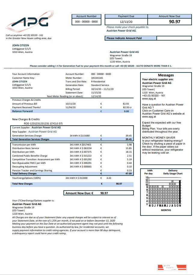 Austria Austrian Power Grid AG utility bill